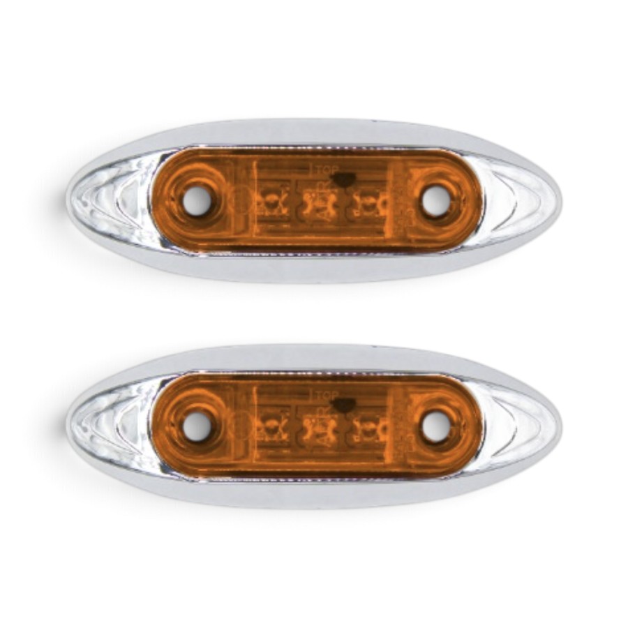 UNILT005 Universal Cressida Orange & Chrome Oval LED Side Marker - 100x33mm (Pair) - Image 1