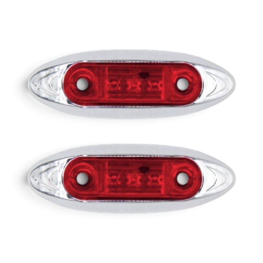 UNILT006 Universal Cressida Red & Chrome Oval LED Side Marker - 100x33mm (Pair) - Image 1