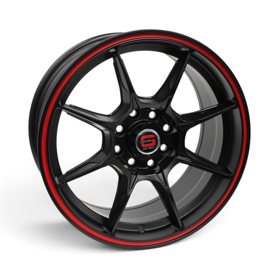 X153057 15 (2) 15" GR-357 4x100 & 4x108 Black with Red Lip Alloy Wheels - Image 1