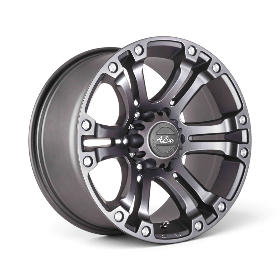 82360731 granite 18" A-Line Granite 6x139 Charcoal Grey Rivets Milled Alloy Wheels - Image 1