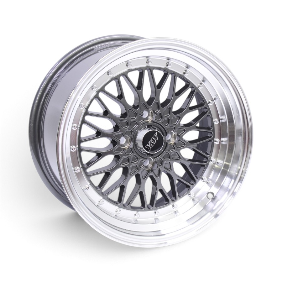 YKW5202 C 15 15" CW-5202 4x100 Gunmetal Machine Lip Alloy Wheels - Image 1