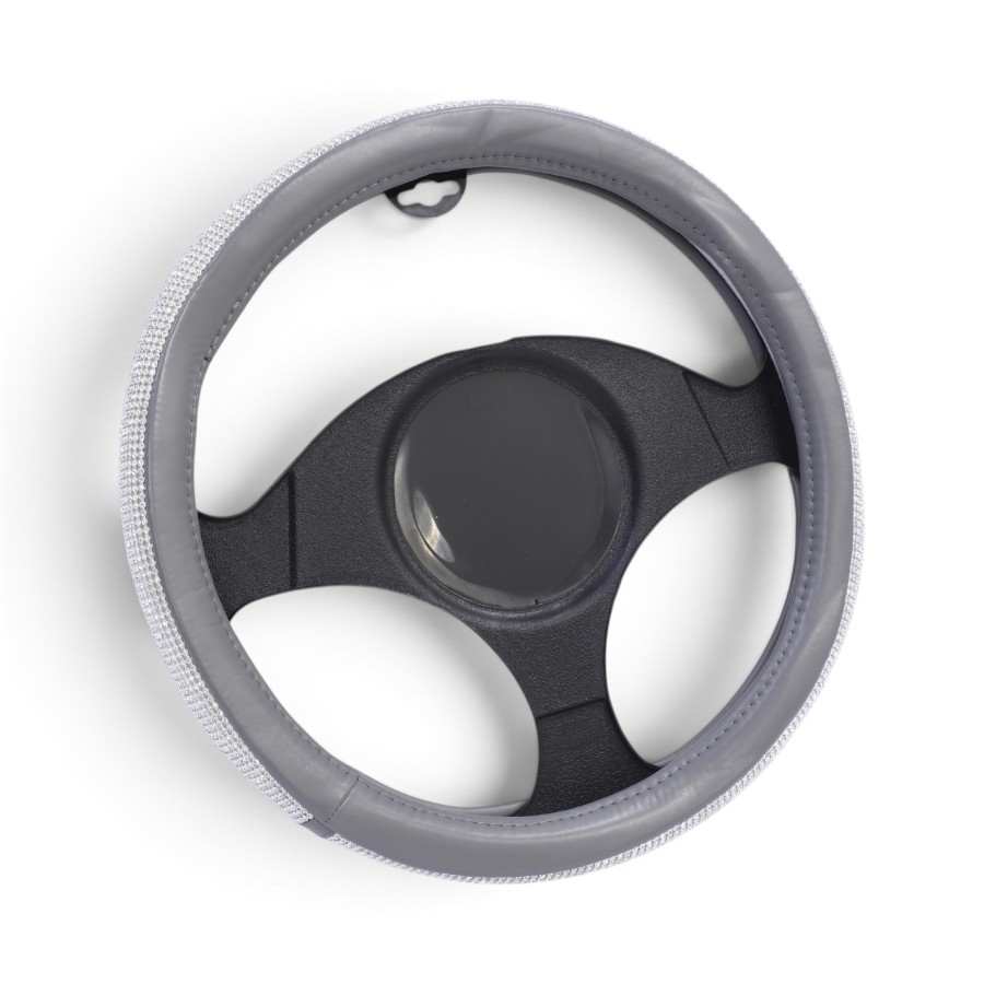yb-110 slv primary Bling Design Grey Steering Wheel Cover - Image 1