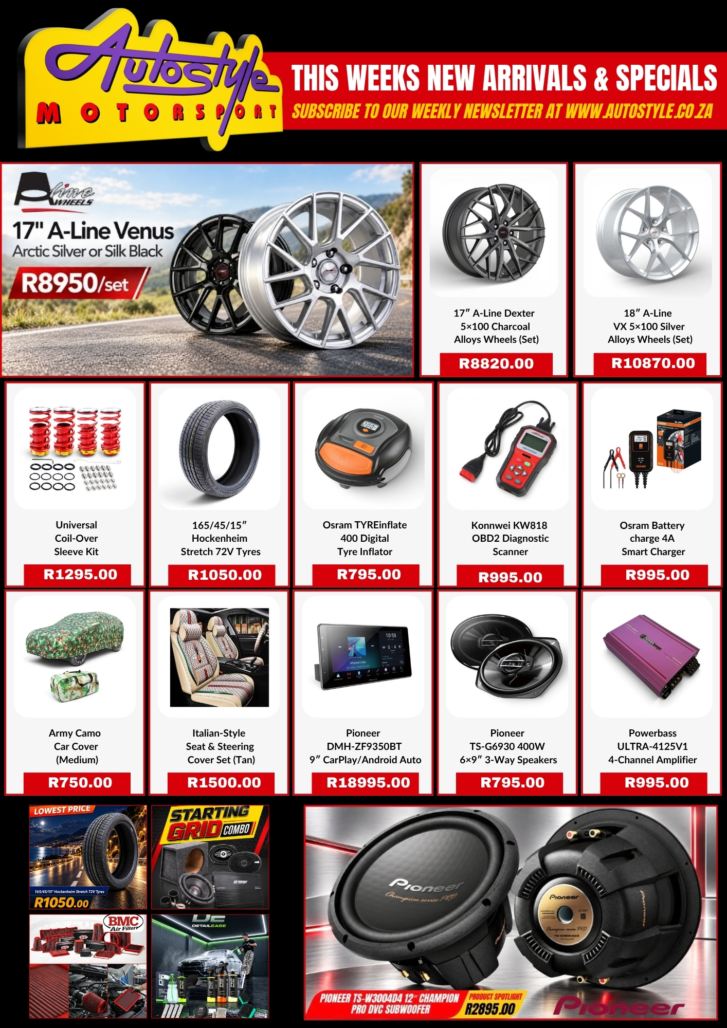 A-Line Alloy Wheels, Car Audio, Universal Sleeveovers and More %title Page