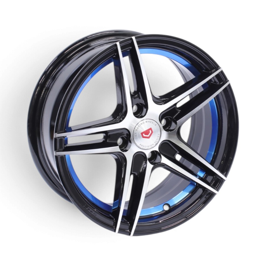 K2-5003-BLUE 14" SS5003 4x100 Black Machine Face with Blue Undercut Alloy Wheels - Image 1