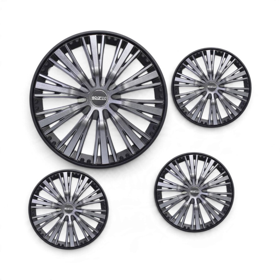 SPC1431GRBK Sparto 14" Satin Grey & Black Wheel Hub Caps (set of 4) - Image 1