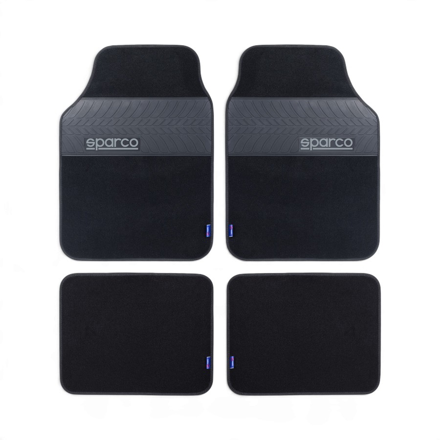 SPC1909BK Sparco SPC1909BK Universal 4 Piece Car Mats with PVC Tyre Design (Black) - Image 1