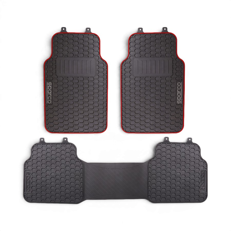 SPF500RD Sparco SPF500RD Universal 4 Piece Rubber Car Mats (Black with Red Trim) - Image 1
