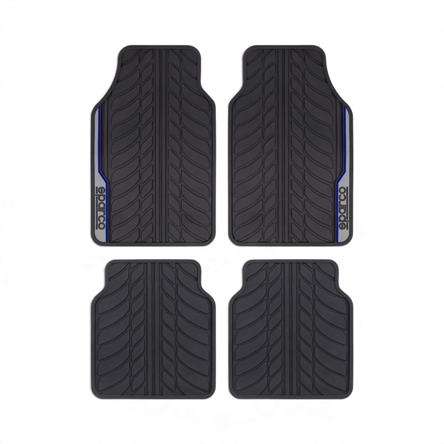 SPF507BL Sparco SPF507BL Universal 4 Piece PVC Tyre Tread Design Car Mats (Black & Blue) - Image 1