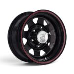 15" A-Line Spoke 5x114 Satin Black with Red Pinstripe Steel Wheels